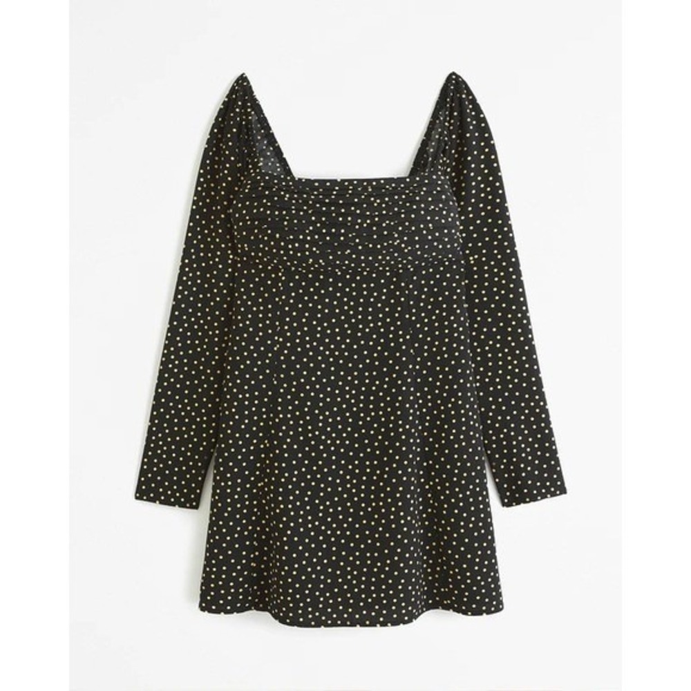 Abercrombie & Fitch Black Yellow PolkaDot Long Sleeve Mini Dress XS Smocked Back